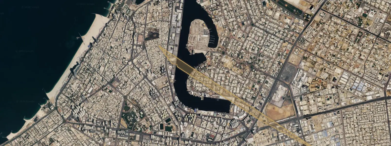 Ajman coastal area with community boundary highlight (Google Earth)